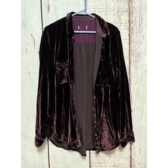 Anthropologie Maeve Crushed Velvet Karina Button Down Plum Long Sleeve / Size 14 - Picture 1 of 7